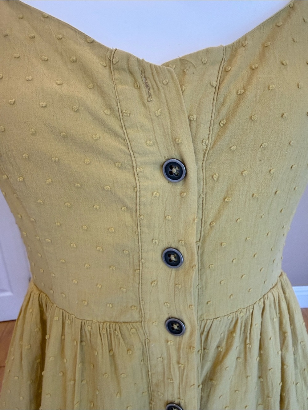 Modcloth Mustard Smocked Bodice midi dress. - Picture 3 of 7